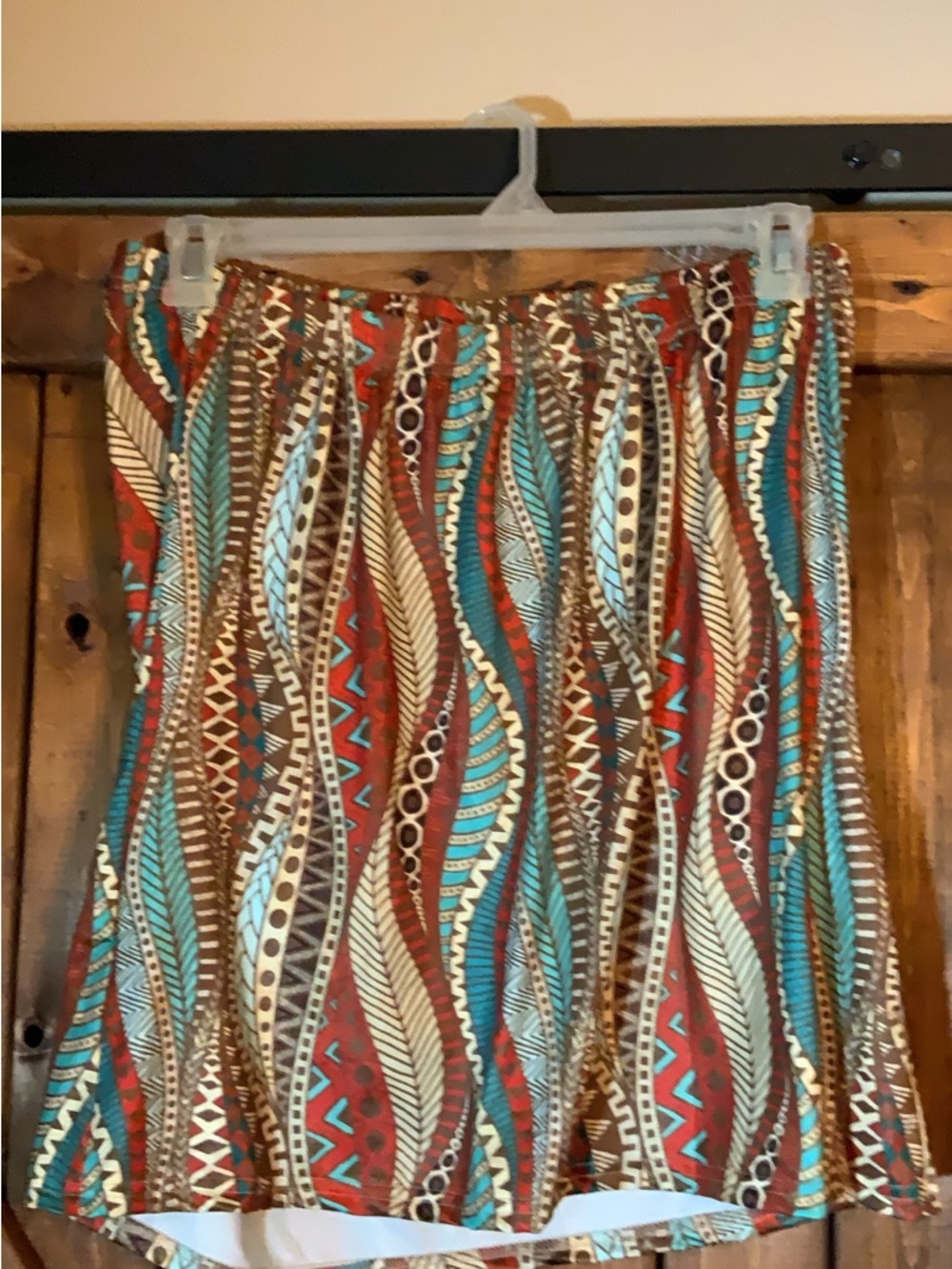 Bohemian Wave-Print Elastic Waist Skirt - Teal & Rust or top